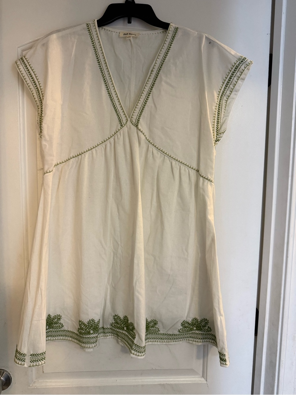 Cream V-Neck Embroidered Tunic Top